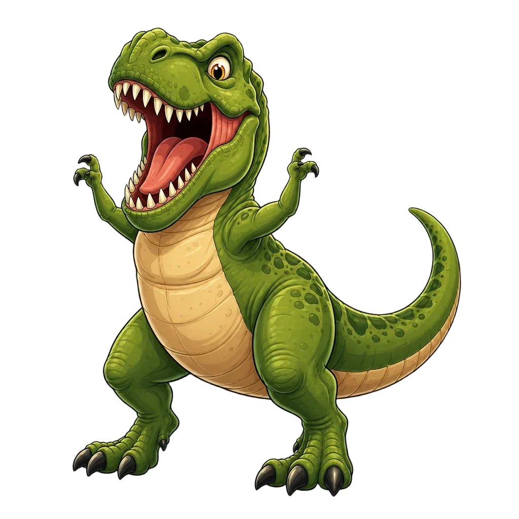 Cartoon T-Rex Dinosaur Roaring with Raised Arms — free clip art