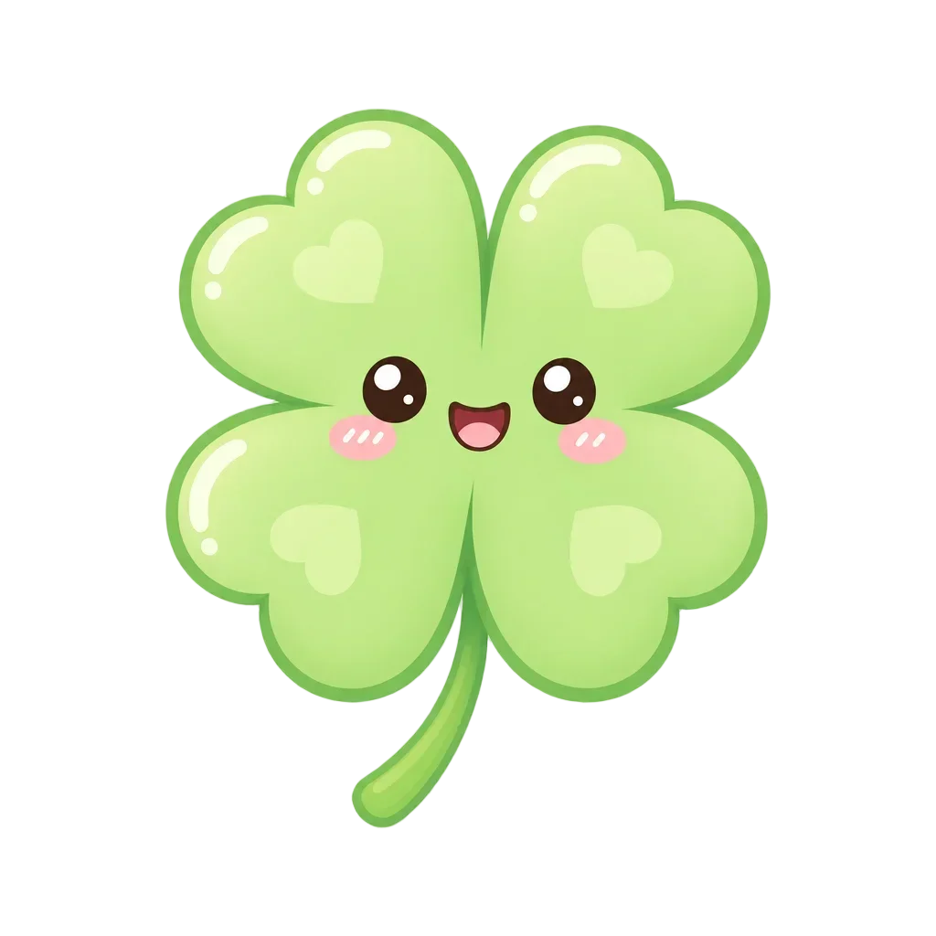Cheerful Kawaii Four-Leaf Clover — free clip art