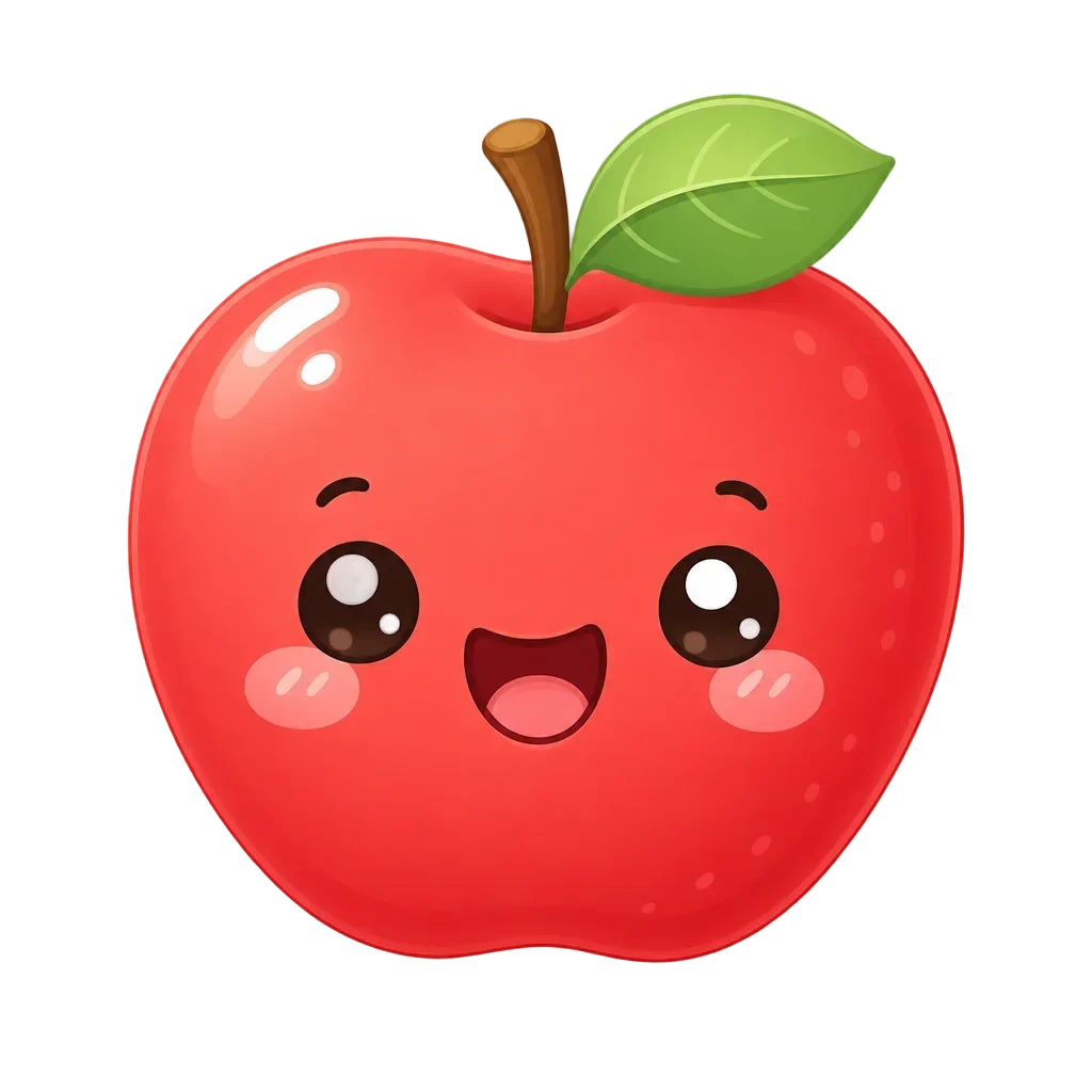 Cheerful Kawaii Red Apple with Smiling Face — free clip art