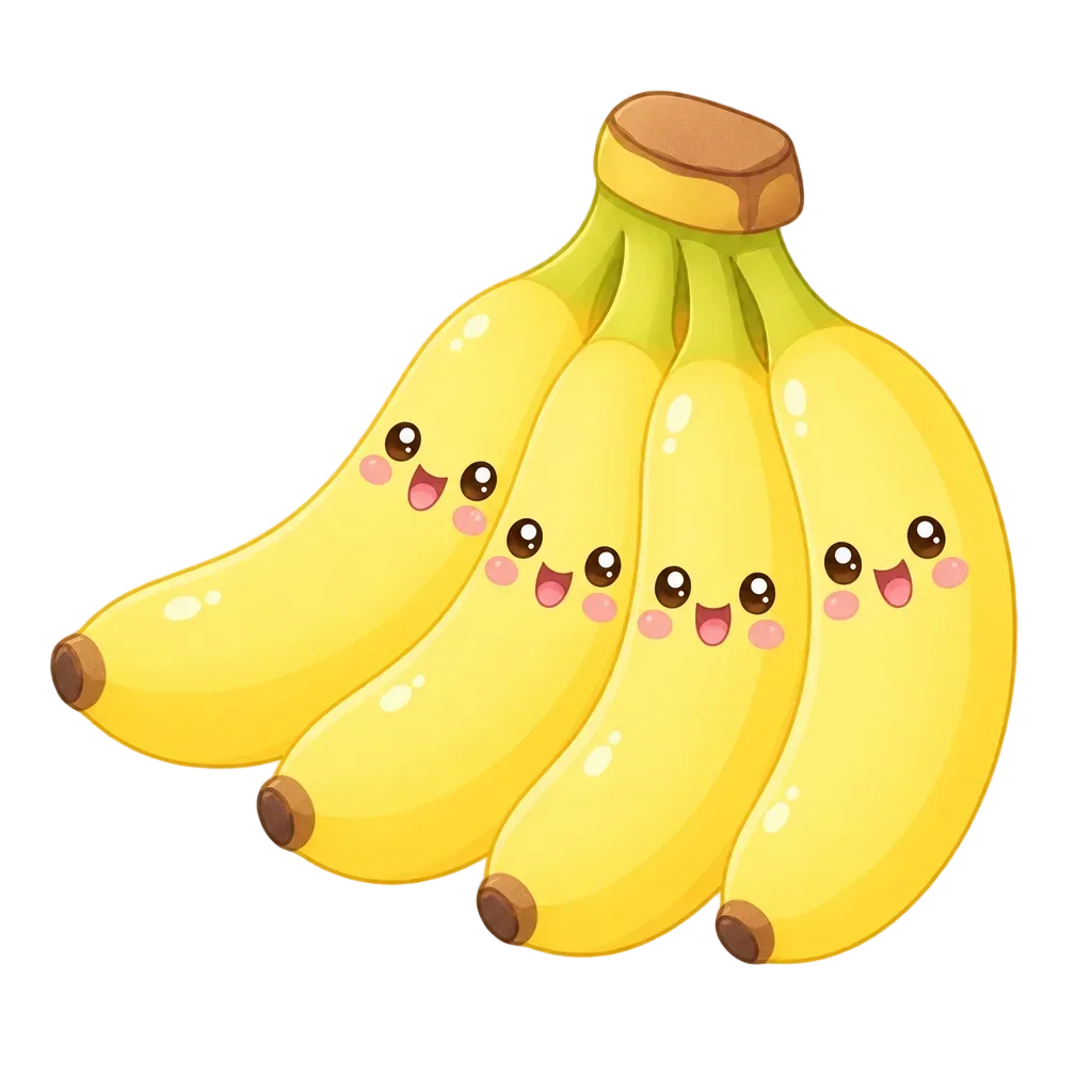 Cheerful Yellow Bananas Kawaii Style — free clip art