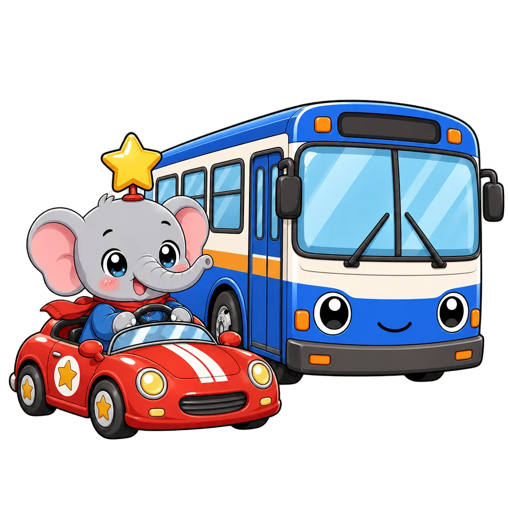 Chibi Car Bus and Elephant — free clip art