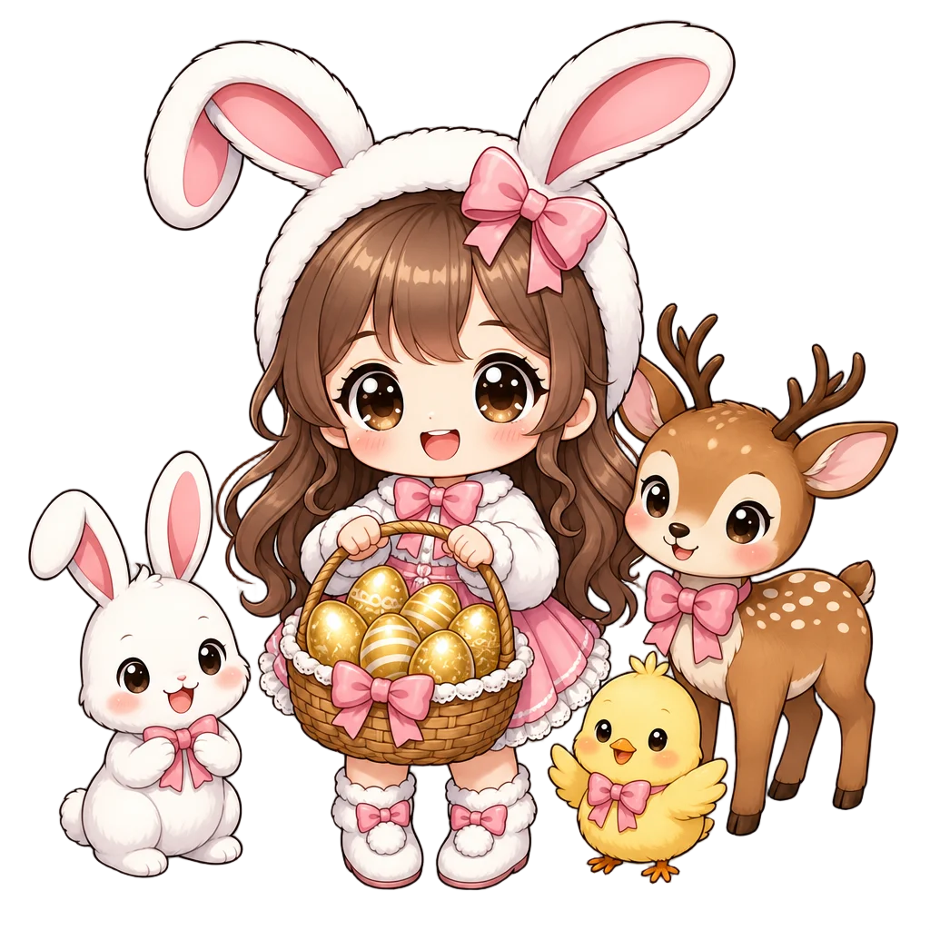 Chibi Girl Easter Bunny with Basket — free clip art