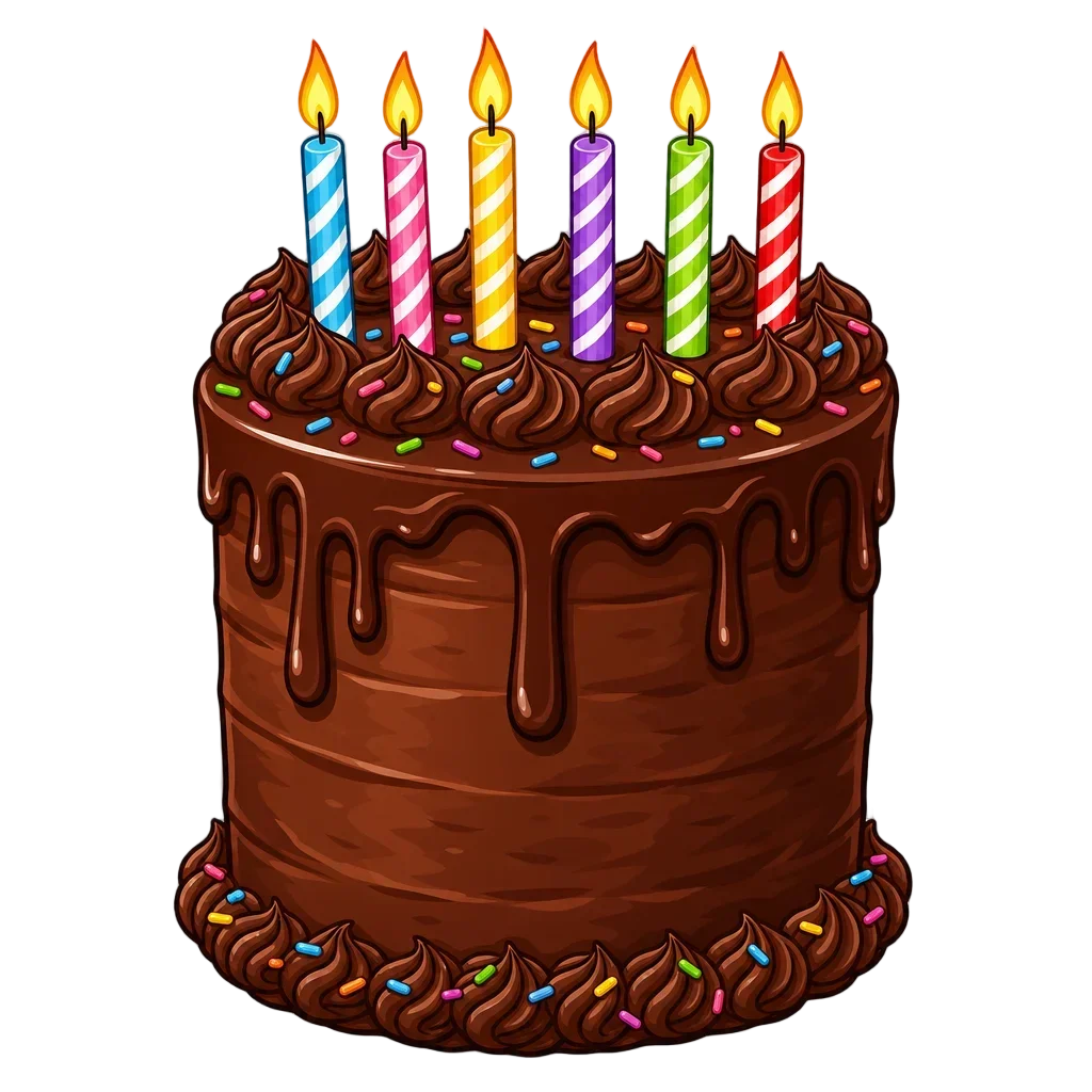 Chocolate Frosted Birthday Cake with Candles — free clip art