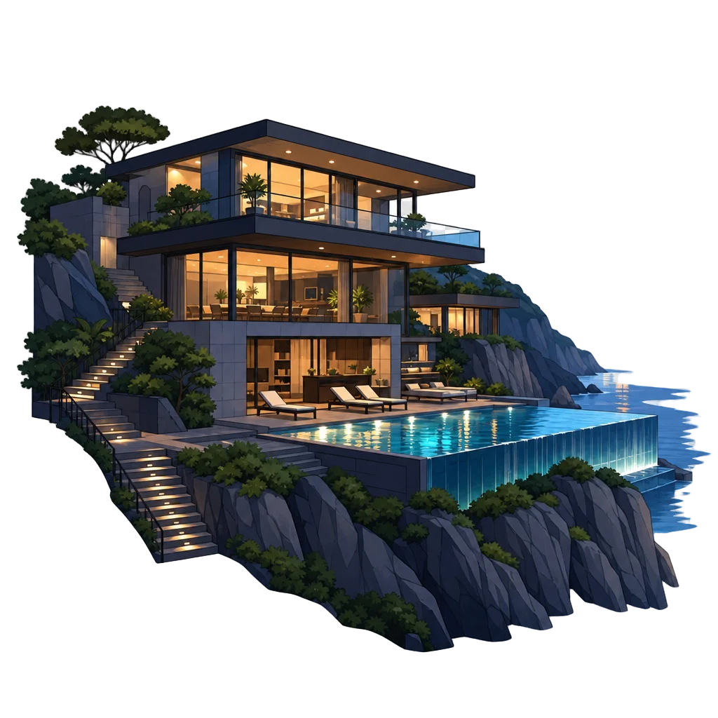 Cliffside Villa and Infinity Pool — free clip art