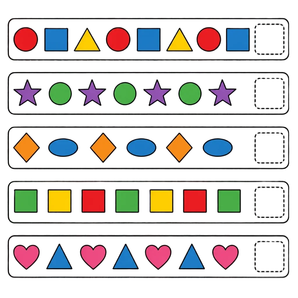 Colored Shapes Pattern Completion Worksheet — free clip art