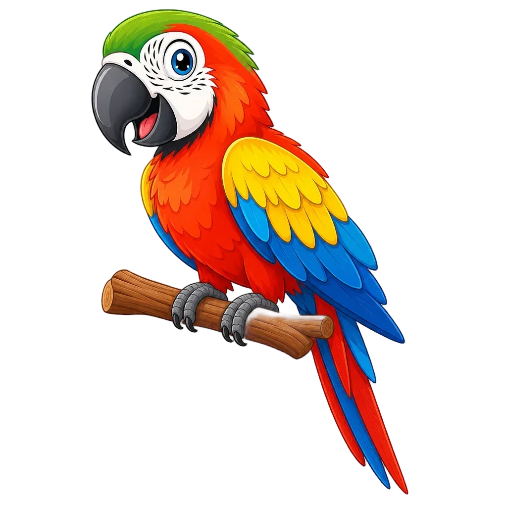 Colorful Cartoon Parrot on Branch — free clip art