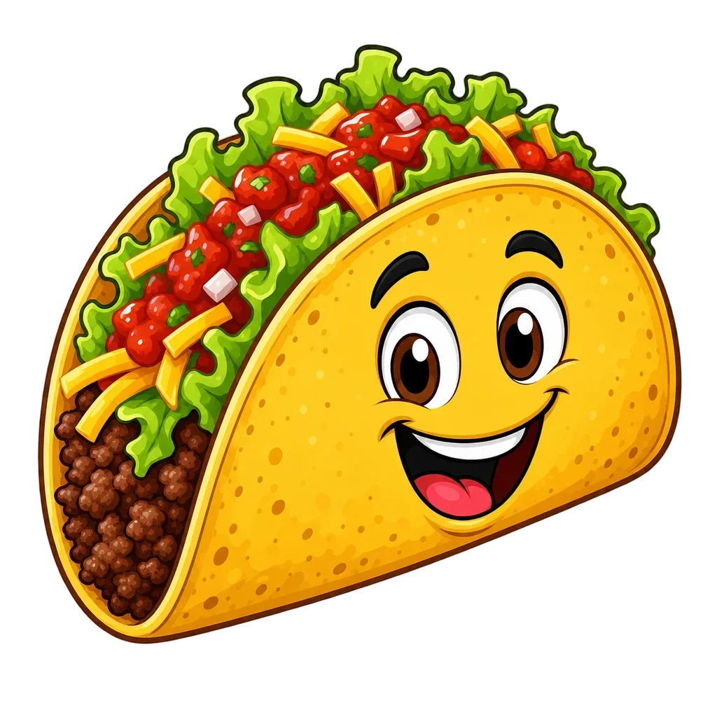 Colorful Cartoon Taco with Cheese and Salsa — free clip art