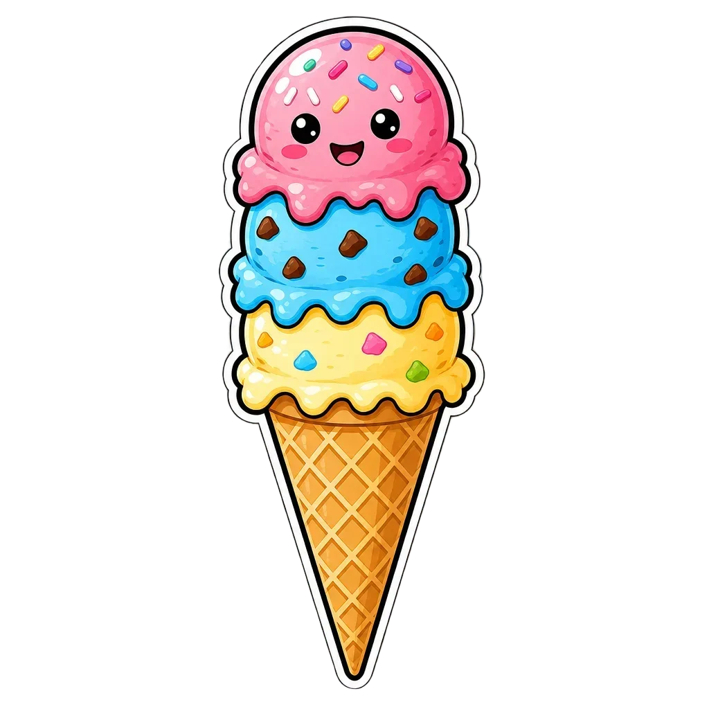 Colorful Ice Cream Cone Sticker — free clip art