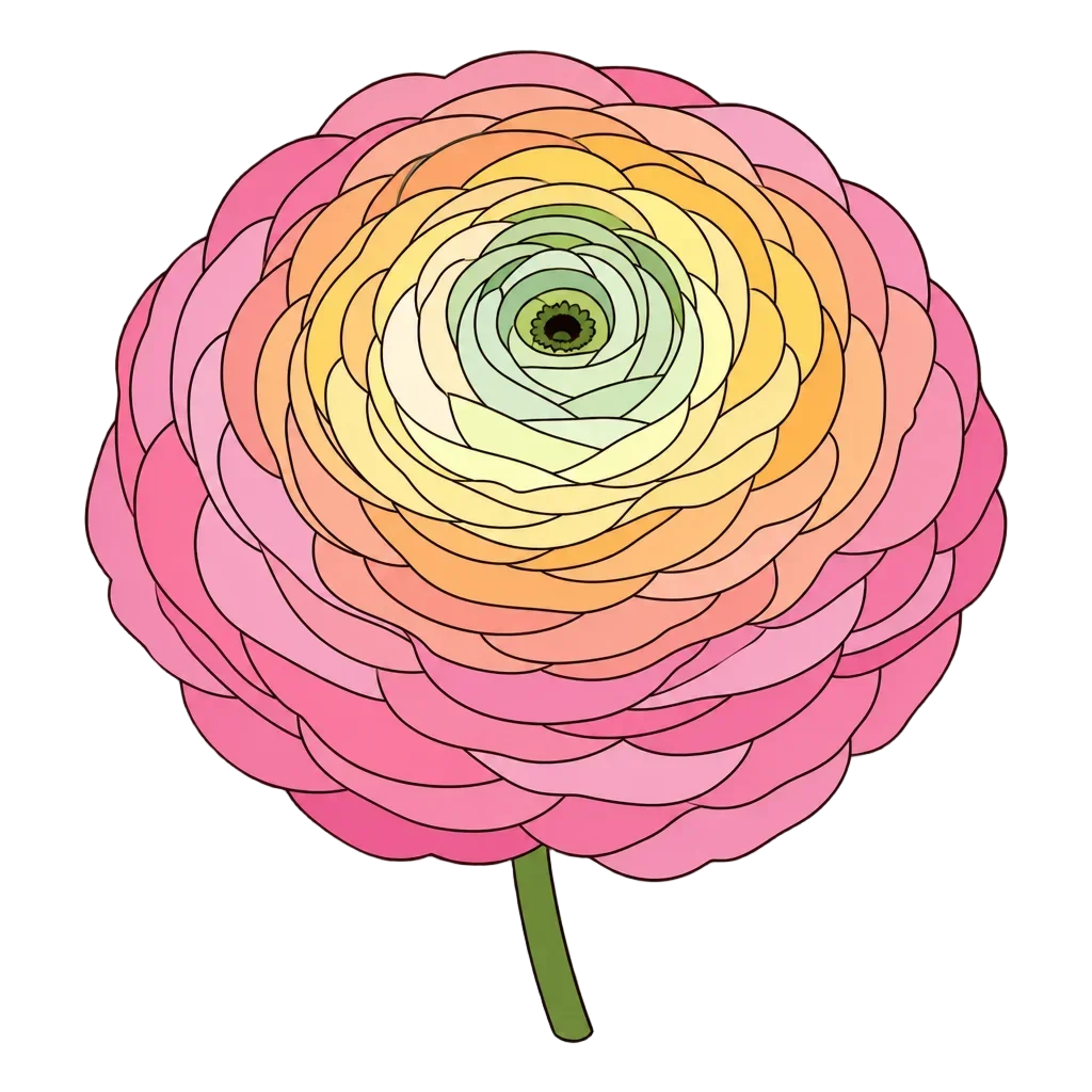 Colorful Ranunculus Bloom with Layered Petals — free clip art