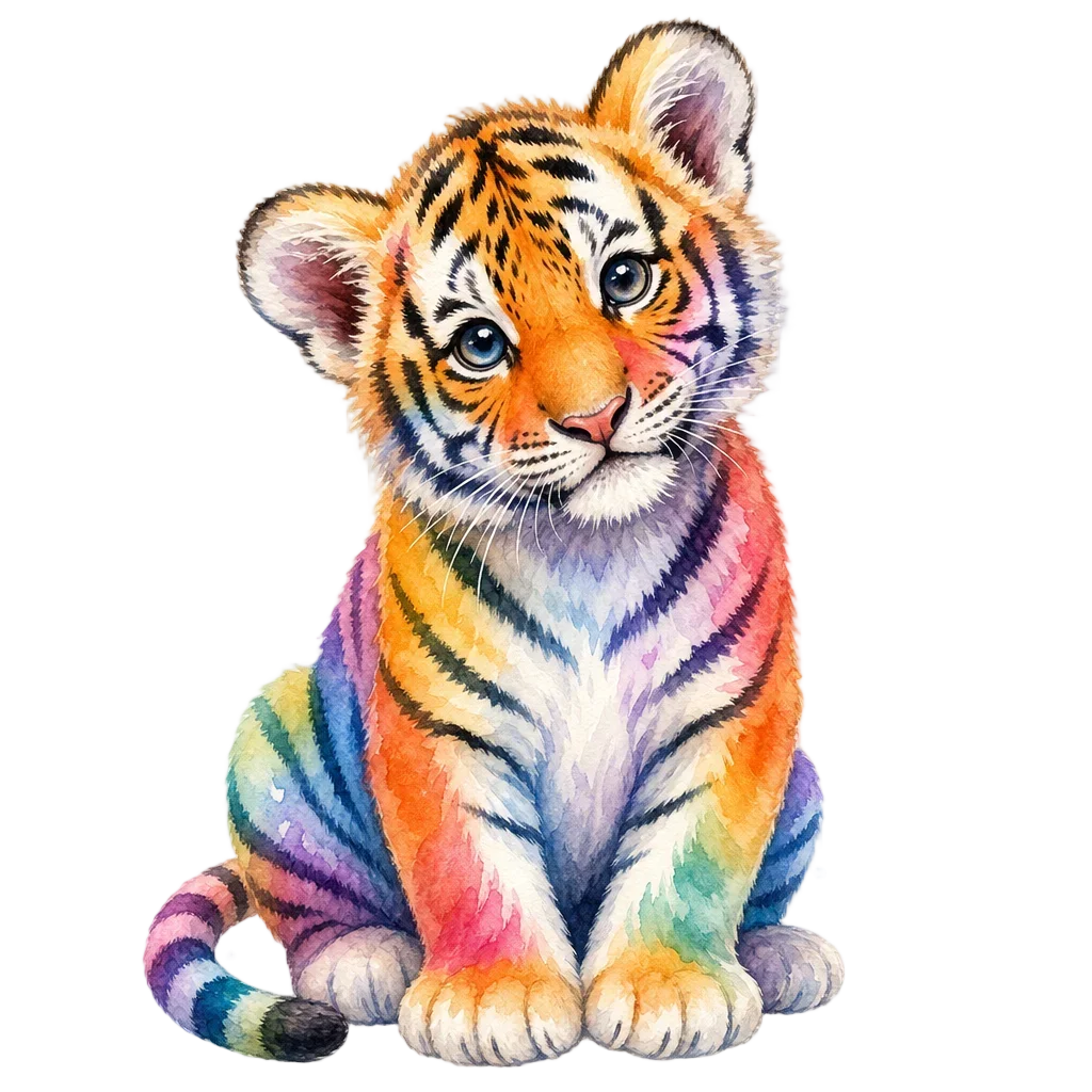 Colorful Striped Tiger Cub Watercolor — free clip art