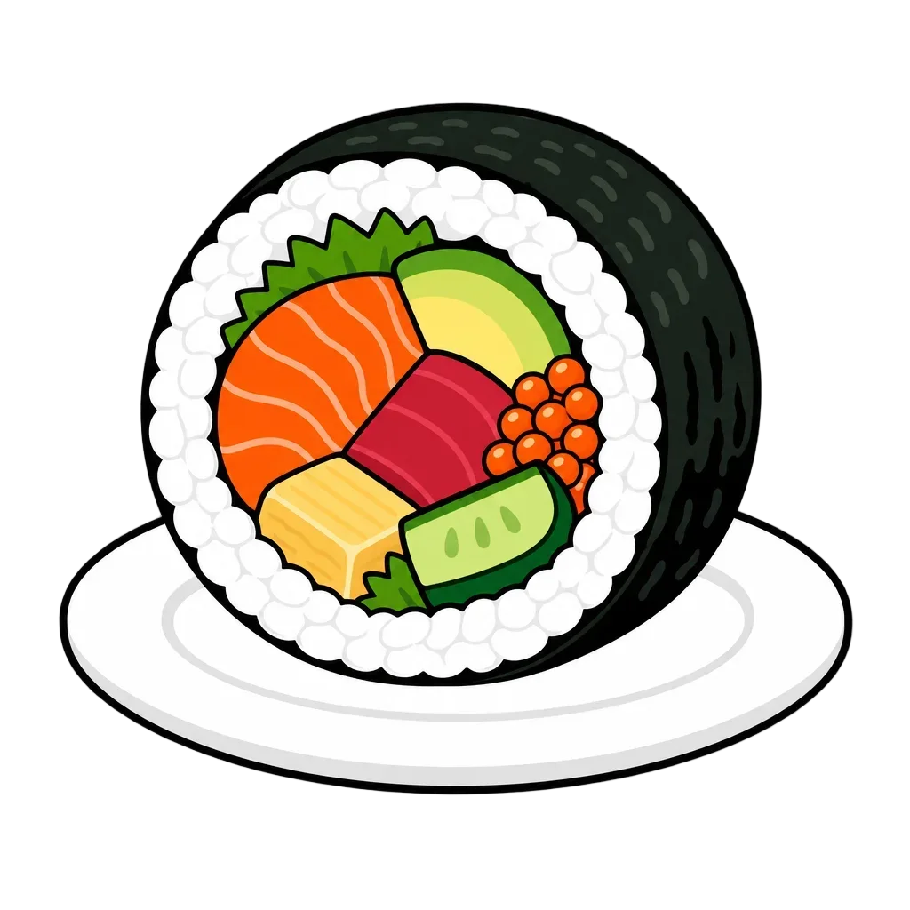 Colorful Sushi Roll Slice on White Plate — free clip art