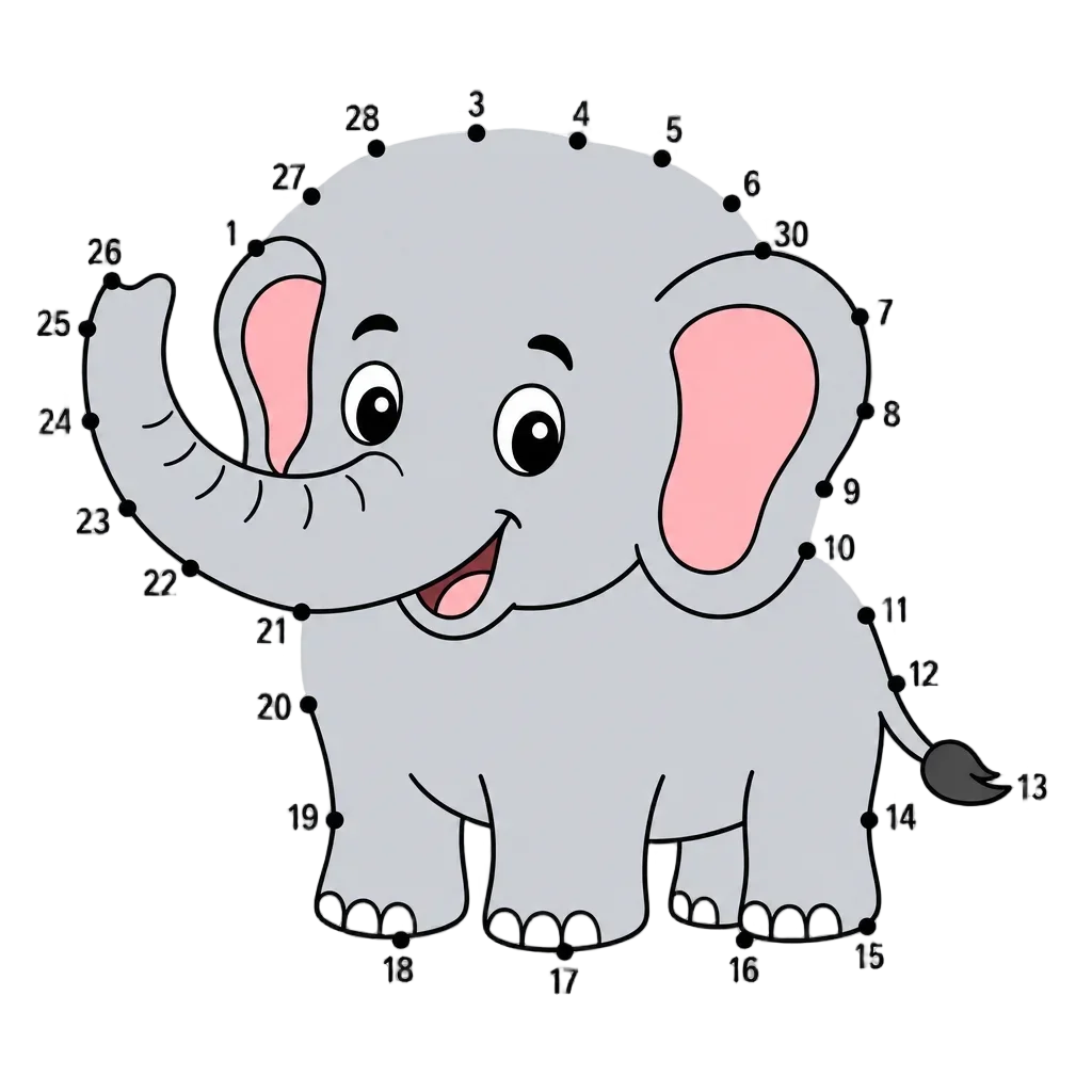 Connect the Dots Elephant Worksheet — free clip art