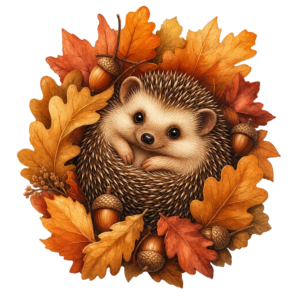 Cozy Hedgehog Among Autumn Leaves — free clip art