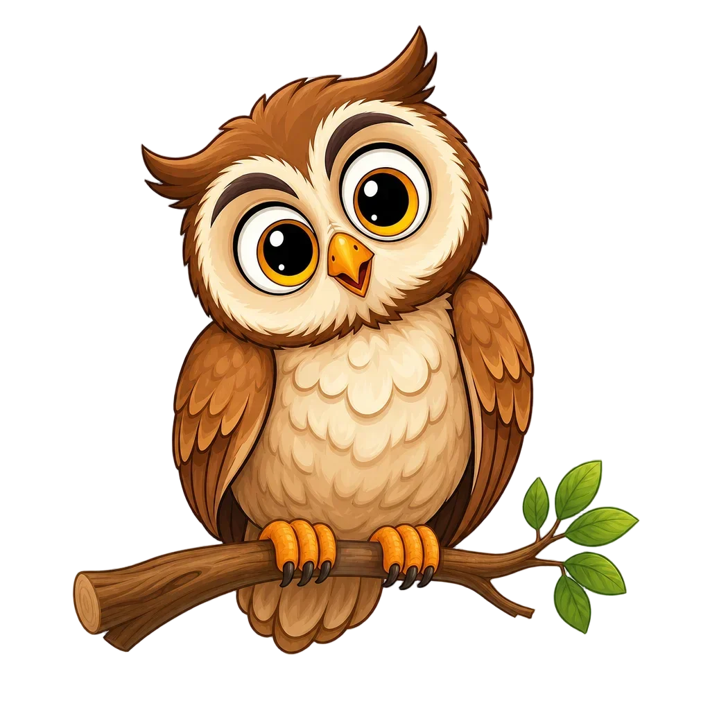 Curious Cartoon Owl on Branch — free clip art