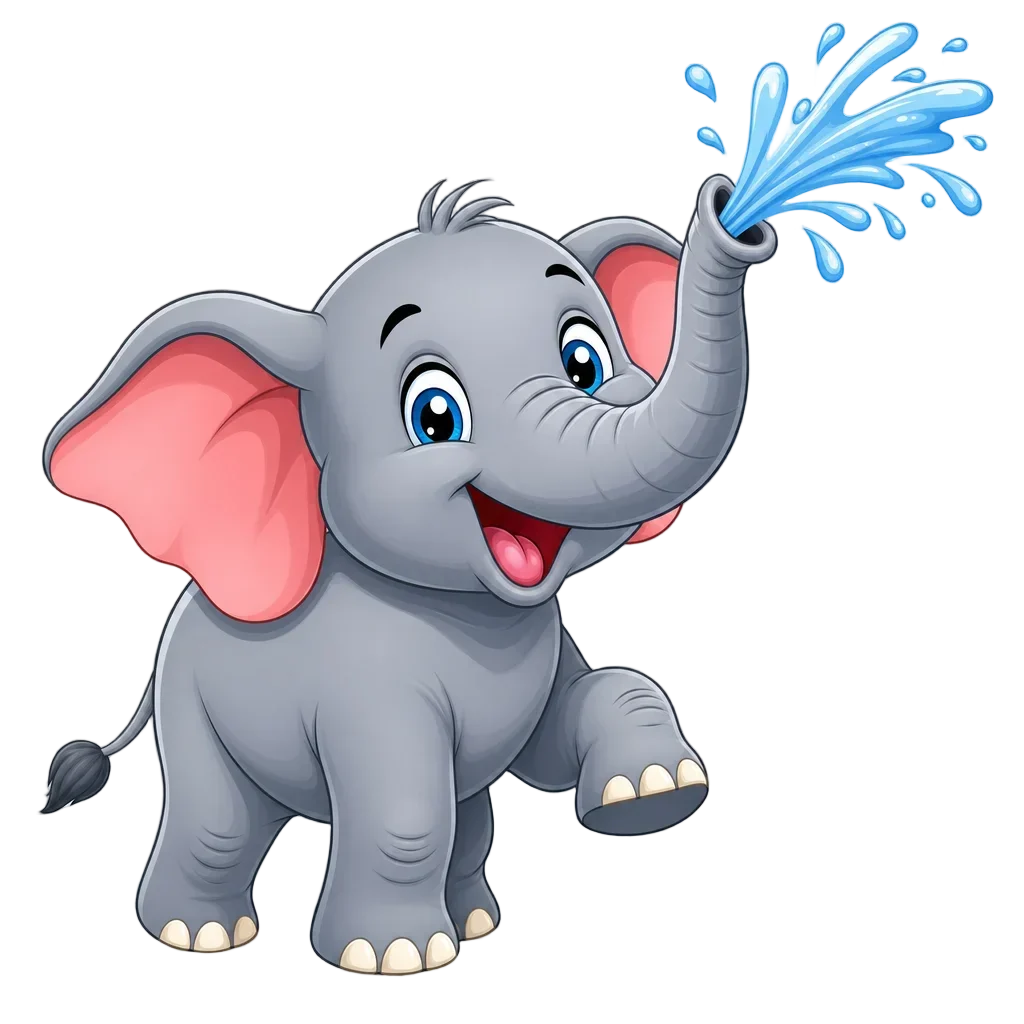 Cute Baby Elephant Spraying Water — free clip art