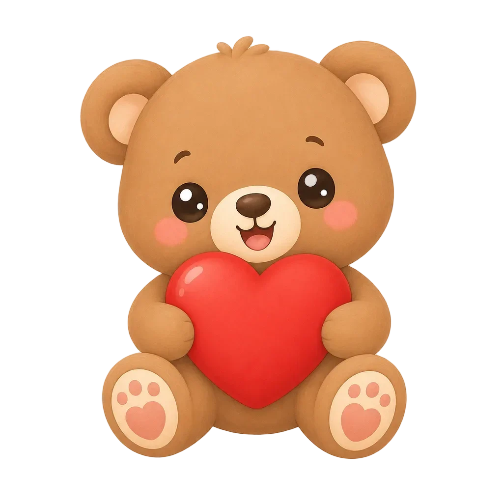 Cute Brown Teddy Bear with Red Heart — free clip art