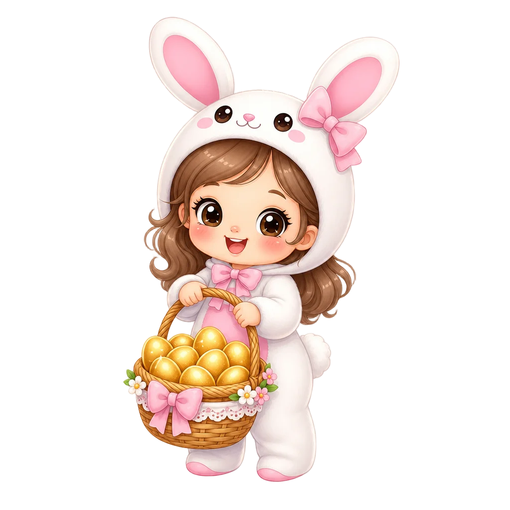 Cute Girl Easter Bunny in Forest — free clip art