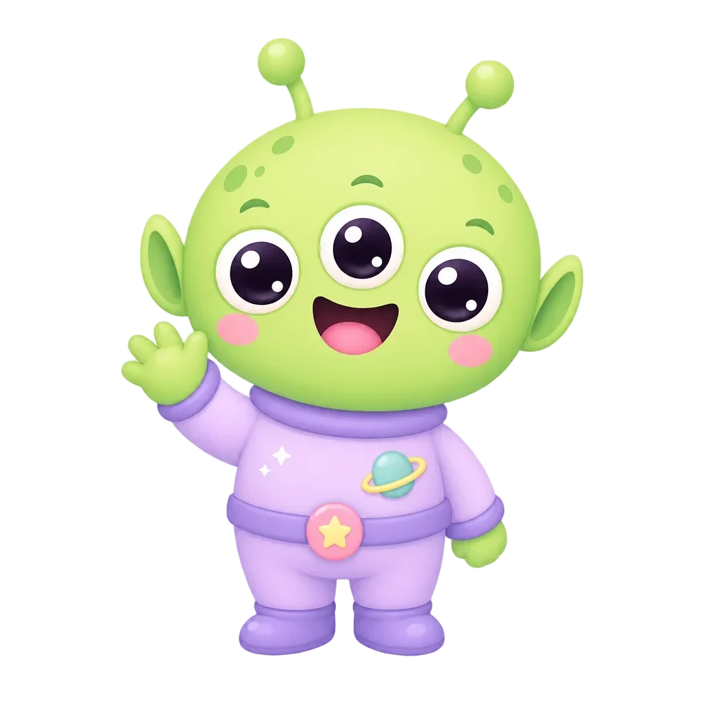 Cute Green Alien with Three Eyes Waving — free clip art