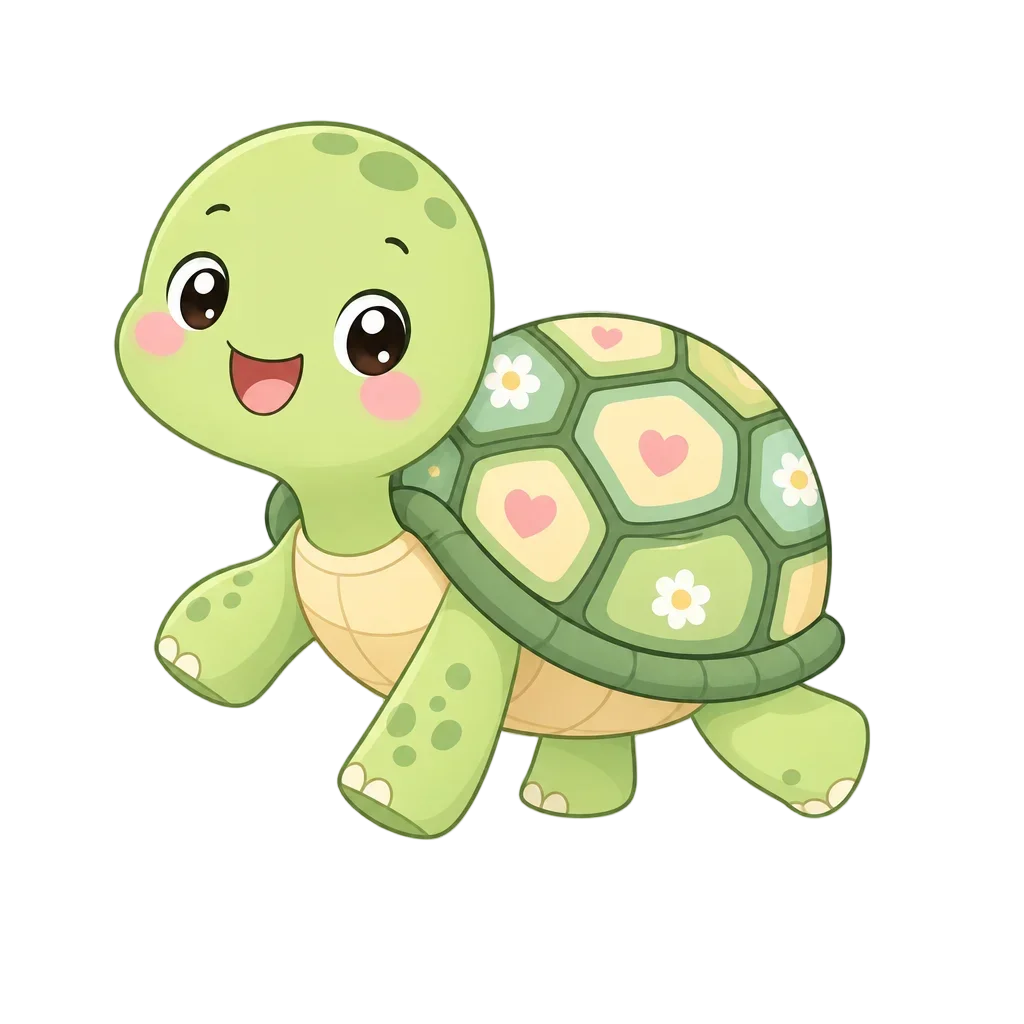 Cute Green Turtle Walking - Kawaii Style — free clip art