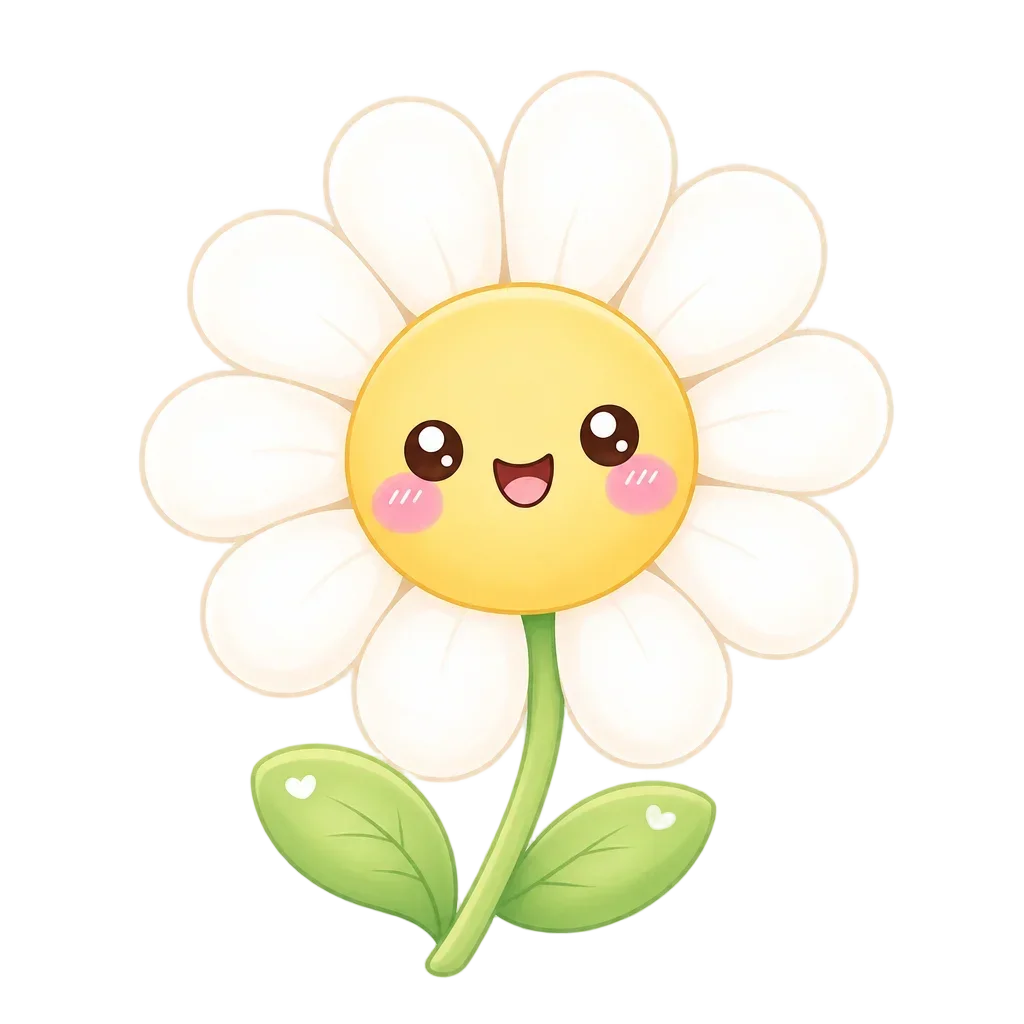 Cute Kawaii Daisy with Smiley Face — free clip art