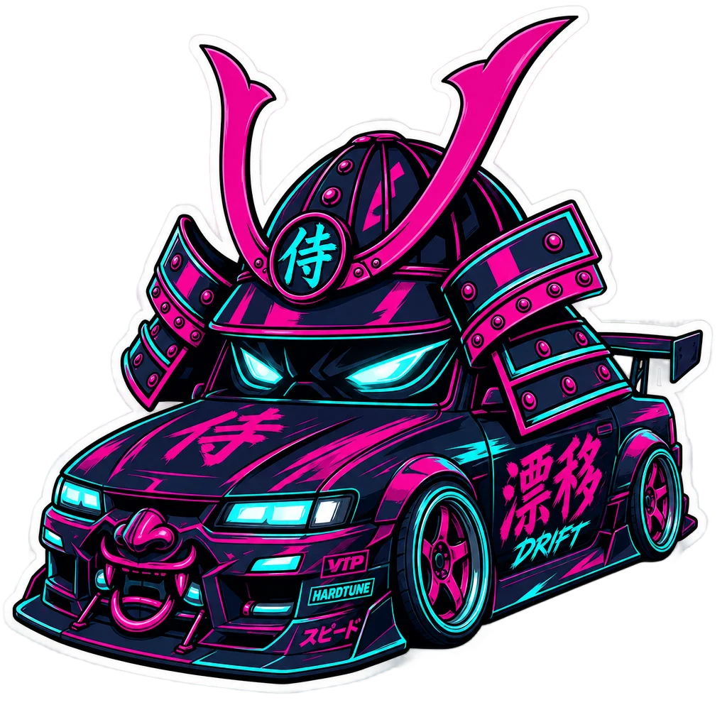 Cyberpunk Samurai Helmet Drift Car — free clip art