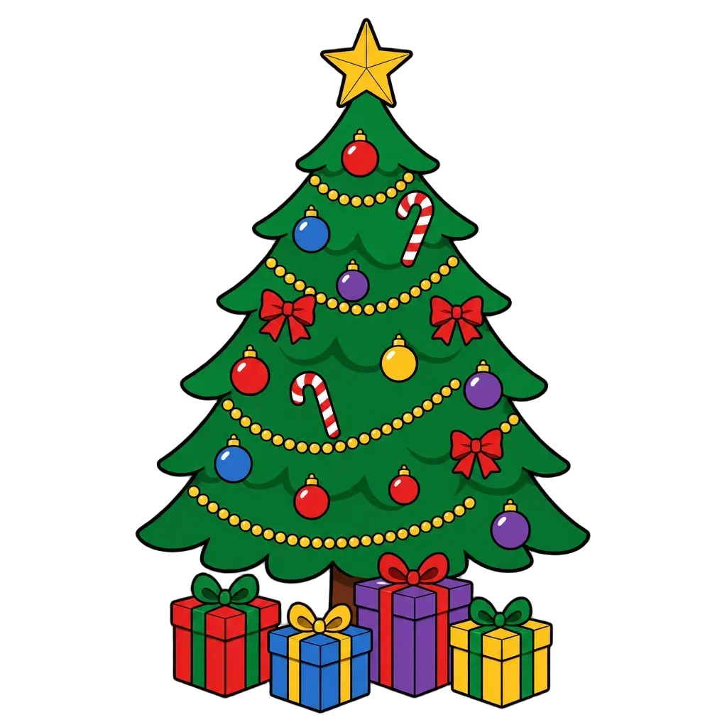 Decorated Christmas Tree with Gifts — free clip art