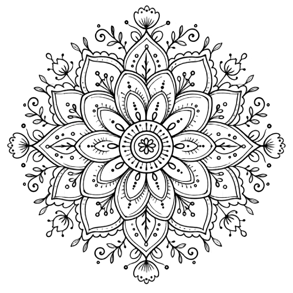 Detailed Floral Mandala Doodle Pattern — free clip art