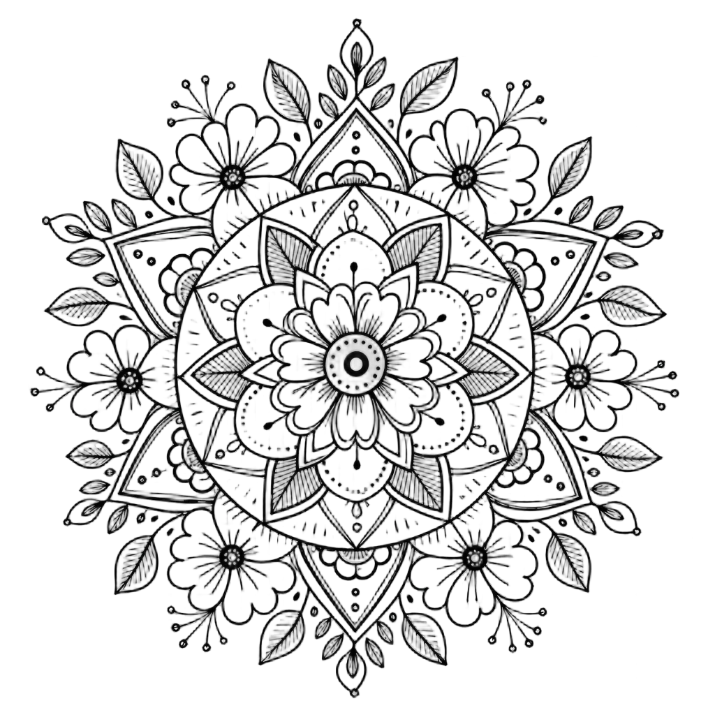 Detailed Flower Mandala with Geometric Shapes — free clip art