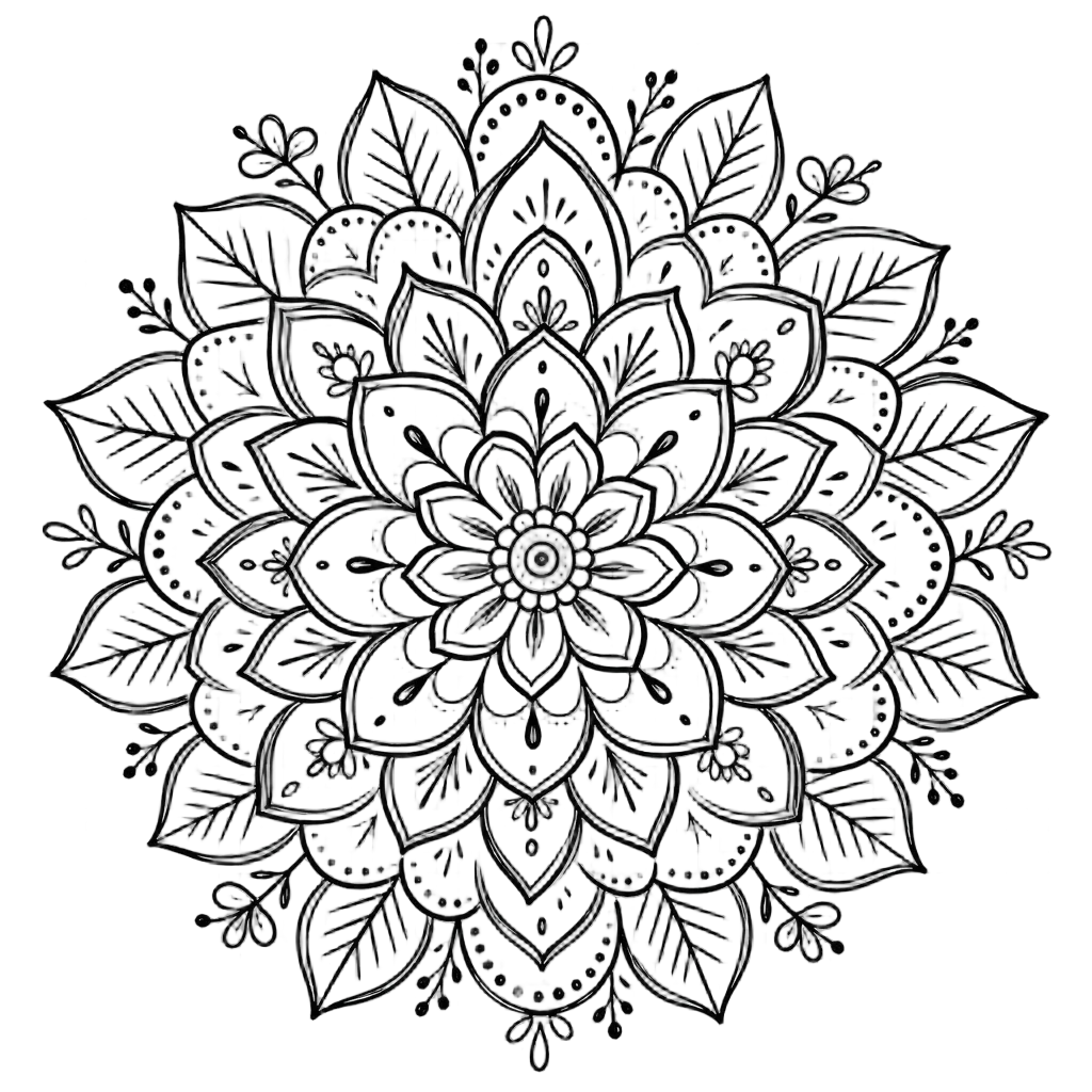 Detailed Mandala with Flower & Leaf Patterns — free clip art