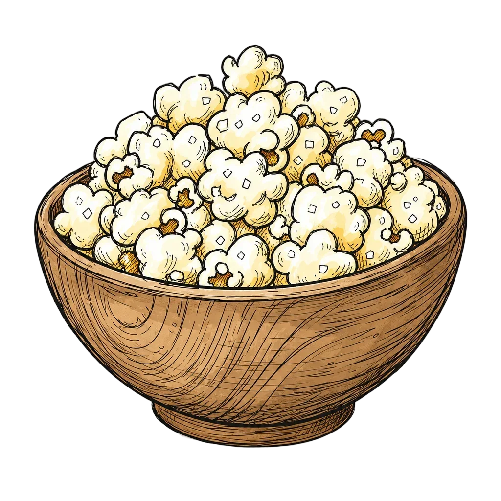Doodle Wooden Bowl of Salty Popcorn — free clip art