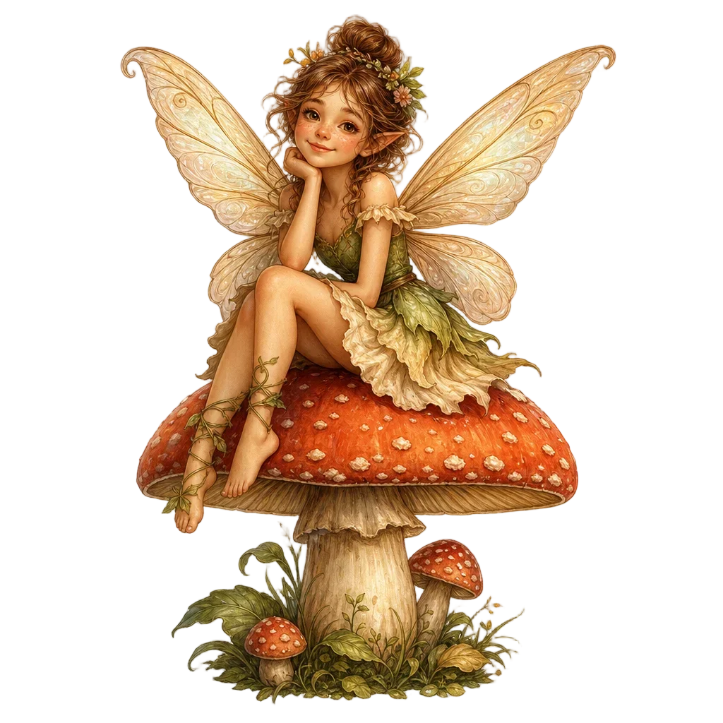 Fairy on Giant Mushroom Storybook Art — free clip art