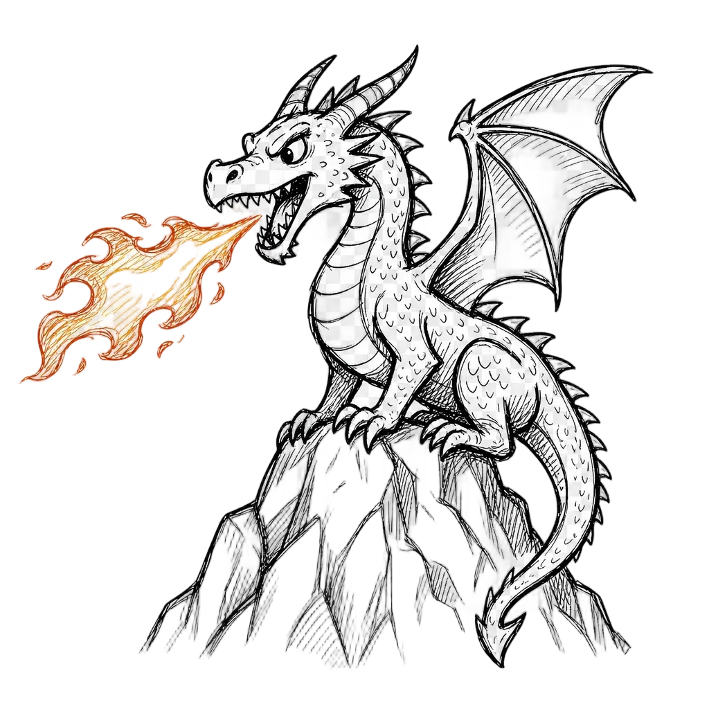 Fire-Breathing Dragon on Mountain Peak — free clip art