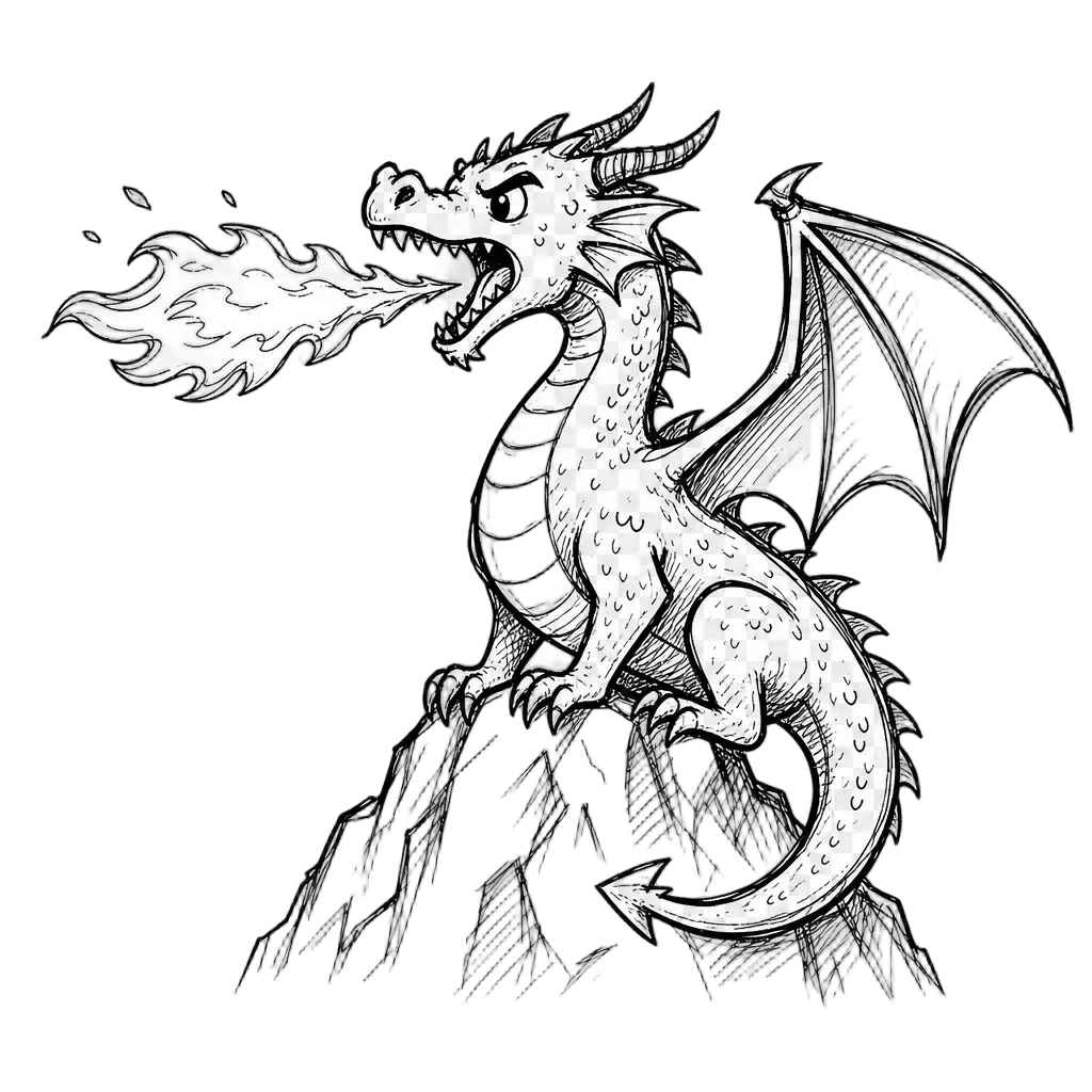 Fire-Breathing Dragon on Rocky Mountain — free clip art
