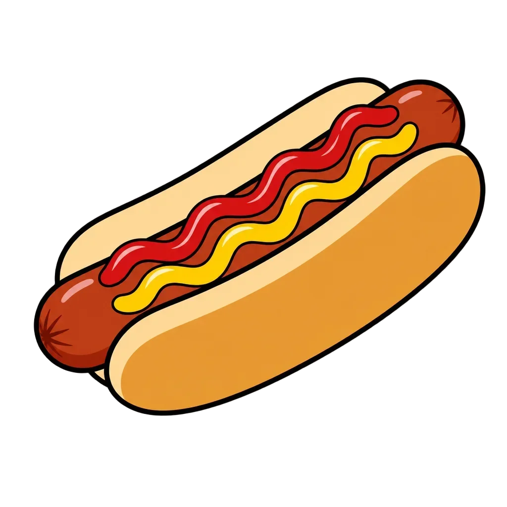 Flat Hot Dog with Mustard and Ketchup — free clip art