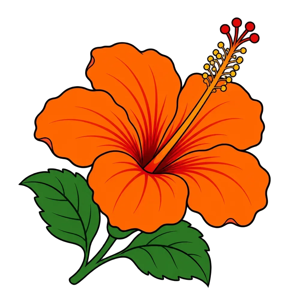Flat Tropical Orange Hibiscus Flower — free clip art