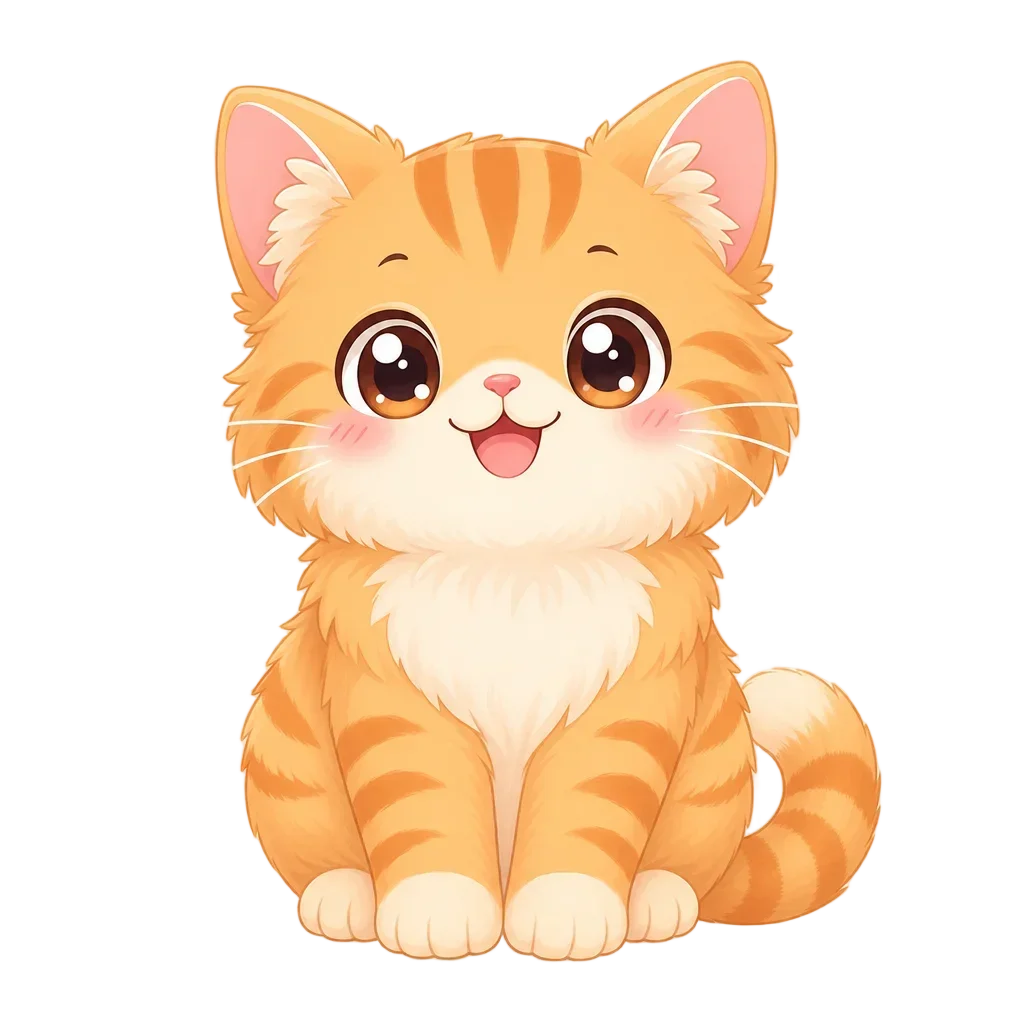 Fluffy Orange Tabby Cat - Kawaii Style — free clip art