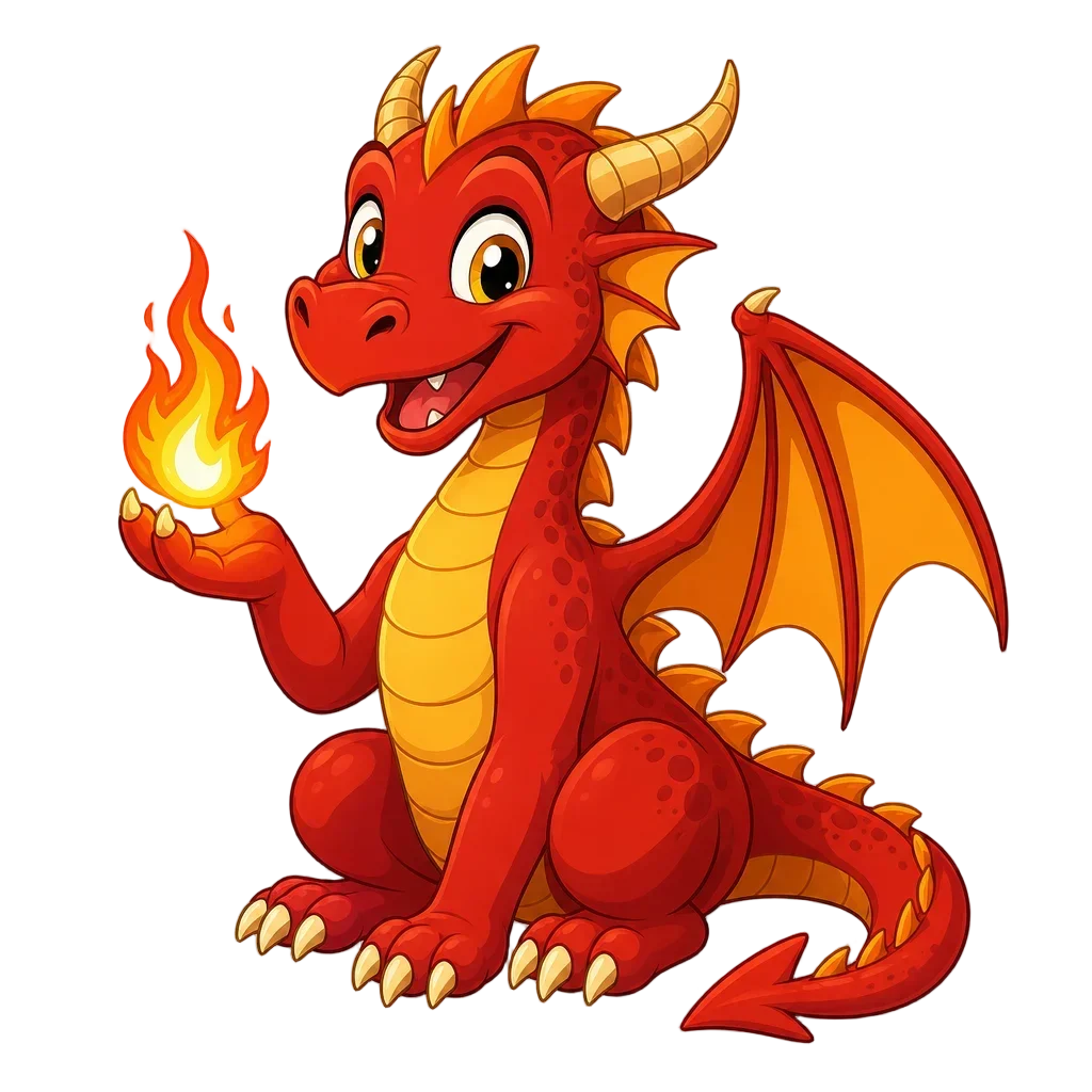 Friendly Cartoon Dragon Holding Flame — free clip art