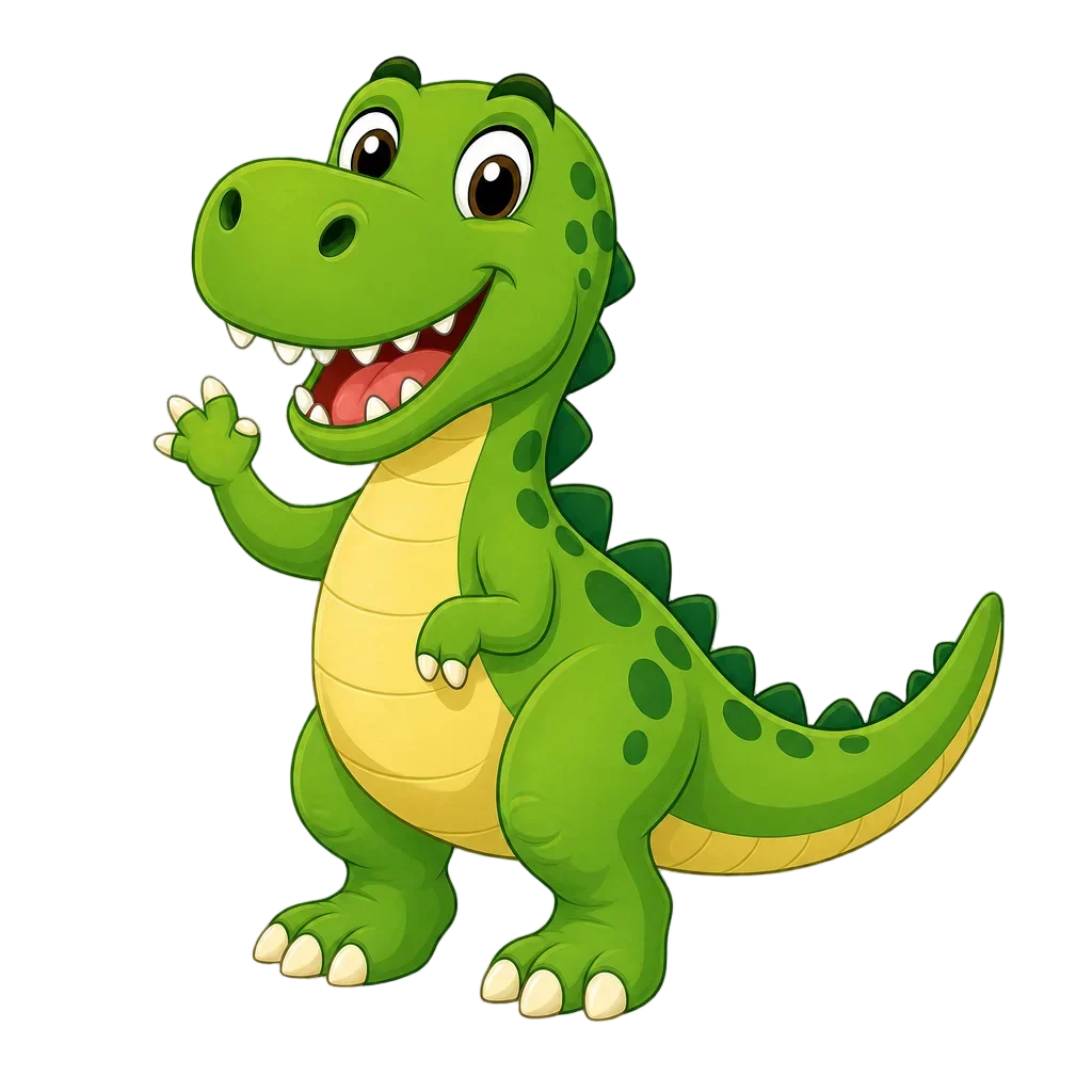 Friendly Green Cartoon Dinosaur Waving — free clip art