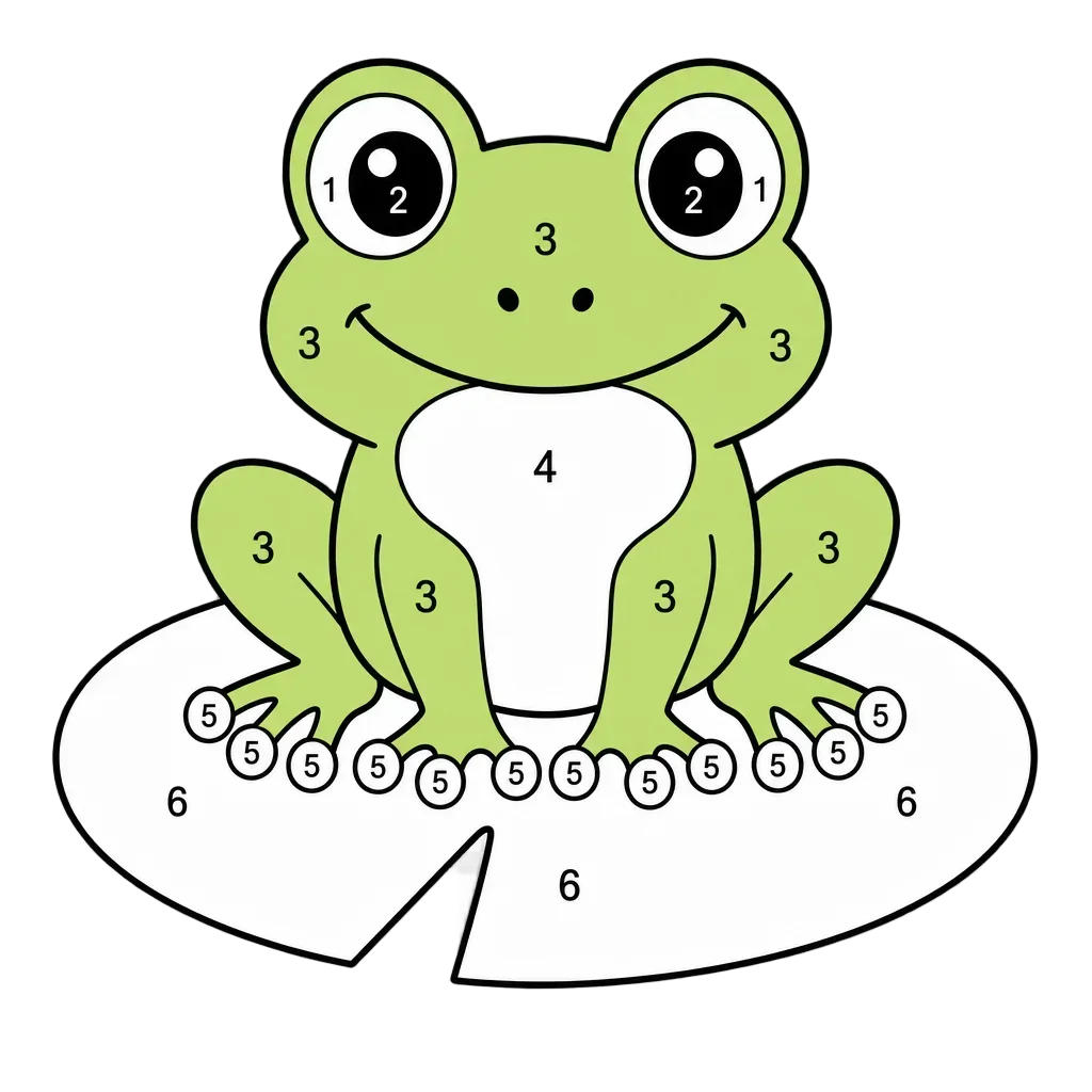 Cartoon Frog on Lily Pad Color-by-Number — free clip art
