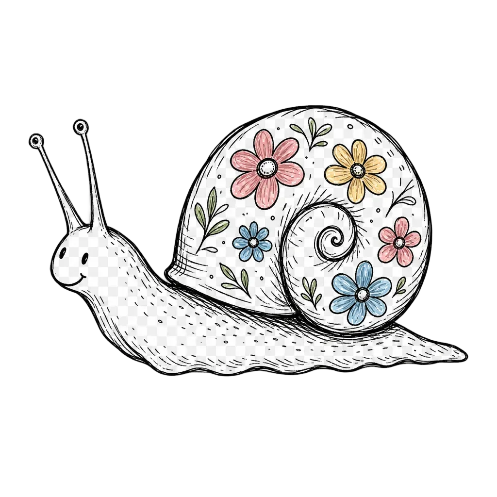 Garden Snail with Flower Shell Doodle — free clip art