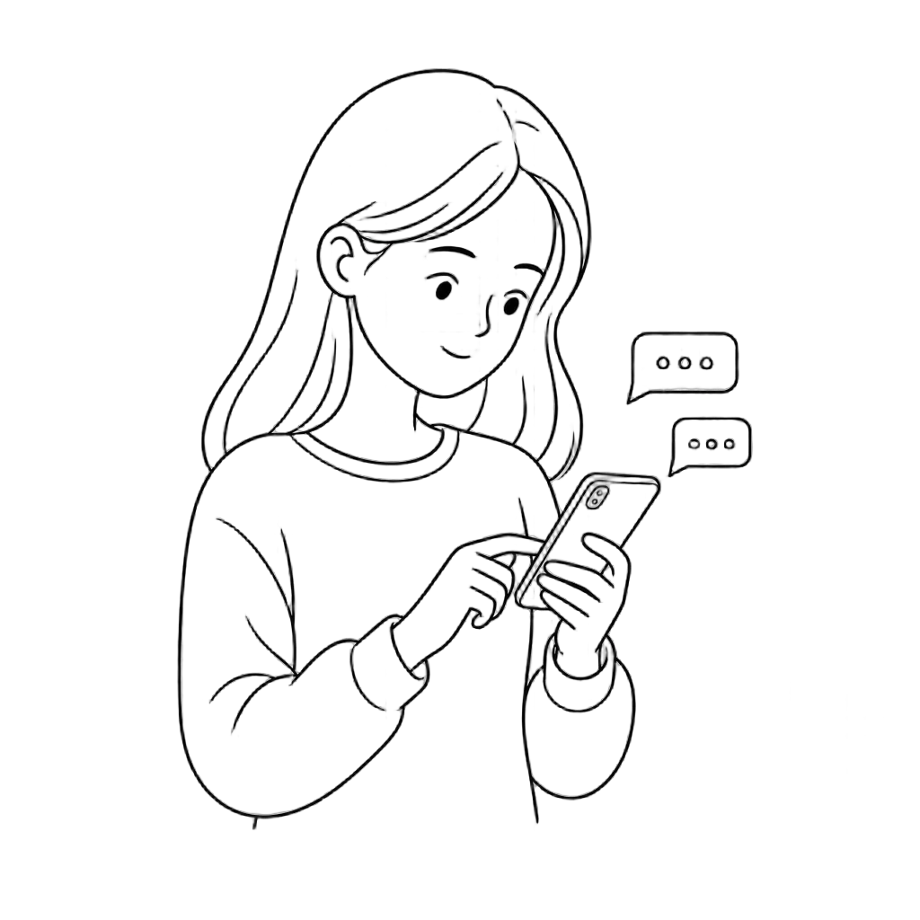 Girl Chatting on Phone Outline — free clip art