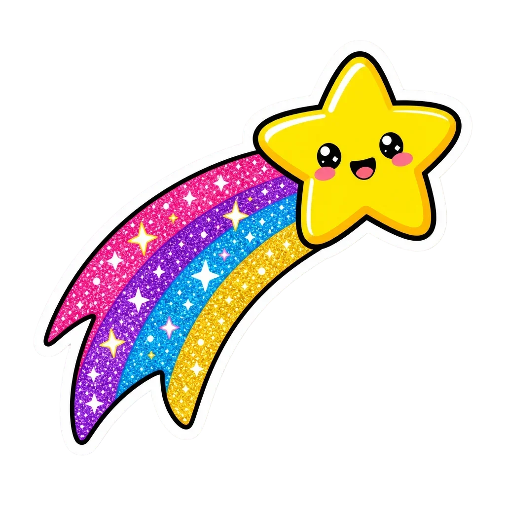 Glittery Shooting Star Sticker — free clip art
