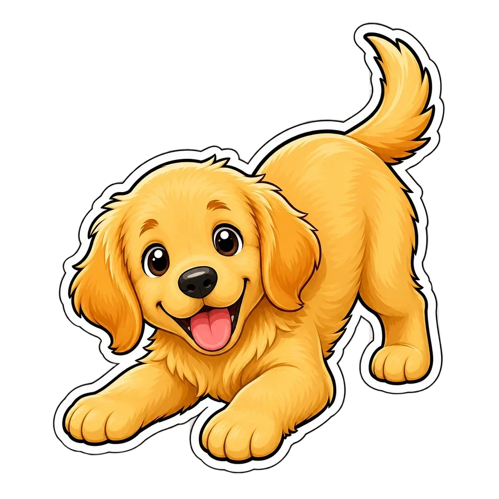 Playful Golden Retriever Puppy Sticker — free clip art
