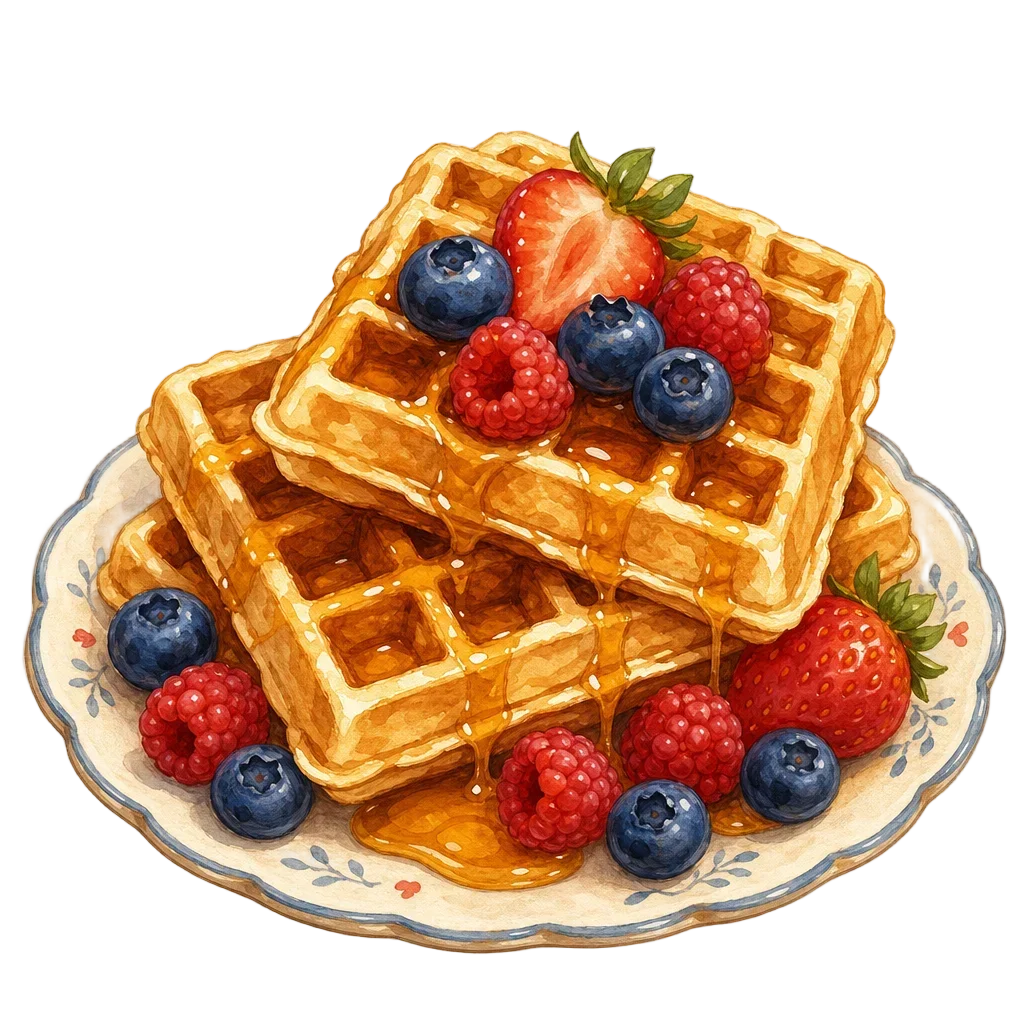 Golden Waffles with Syrup & Berries — free clip art
