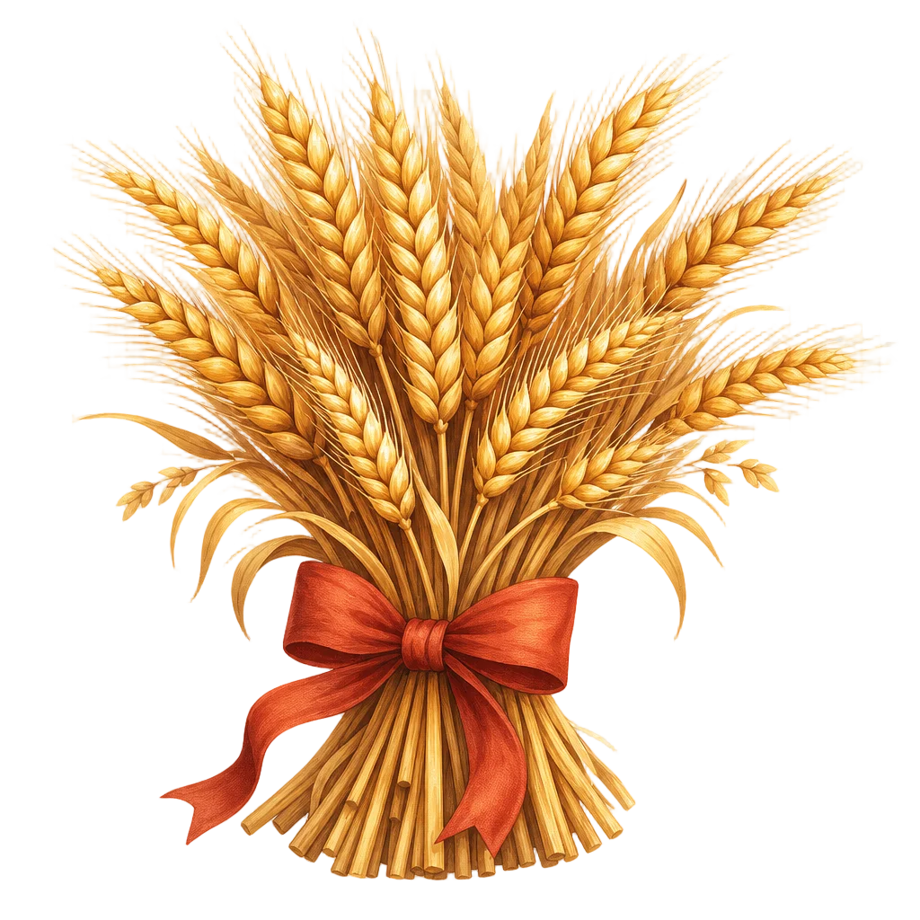 Golden Wheat Stalks with Red Ribbon — free clip art