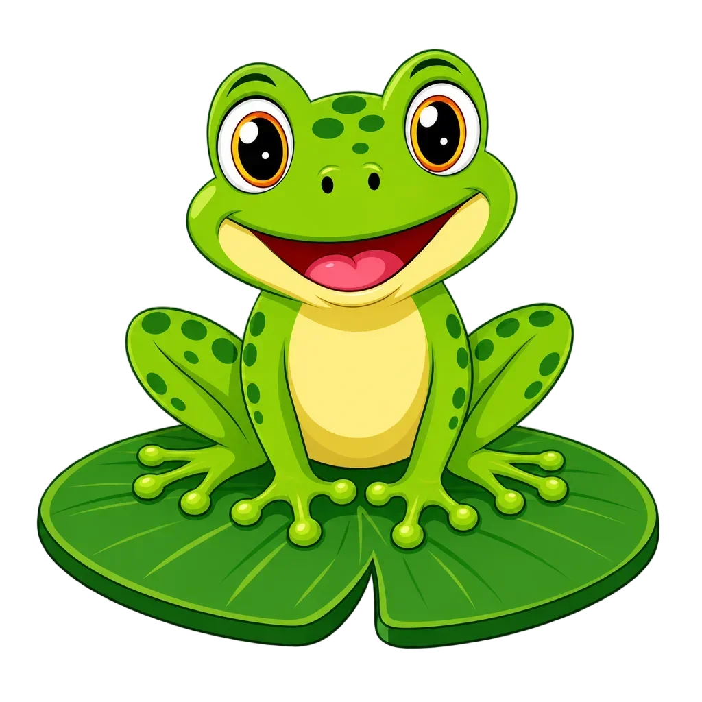 Friendly Green Cartoon Frog on Lily Pad — free clip art