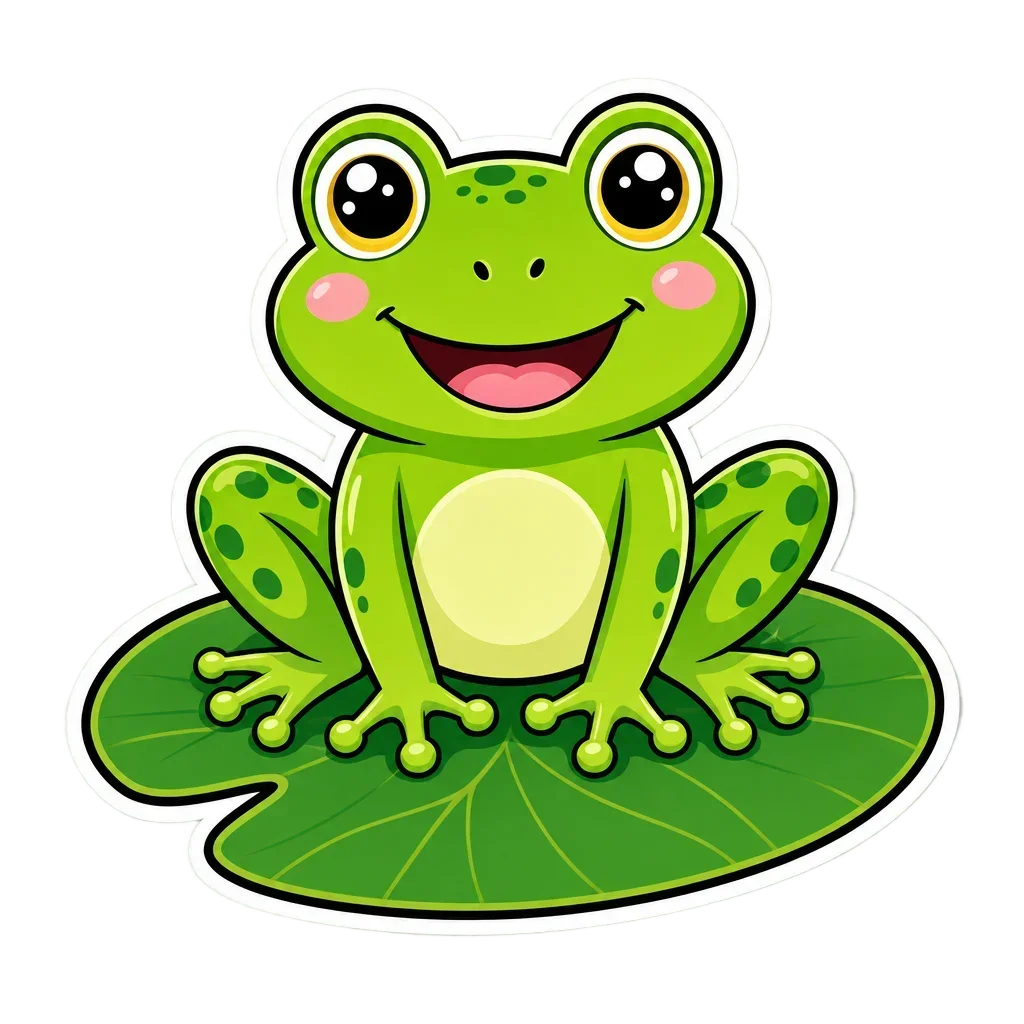 Green Frog on Lily Pad Sticker — free clip art