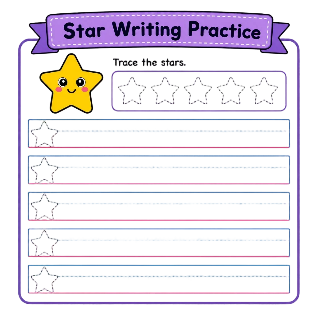 Handwriting Practice Worksheet with Star Guides — free clip art