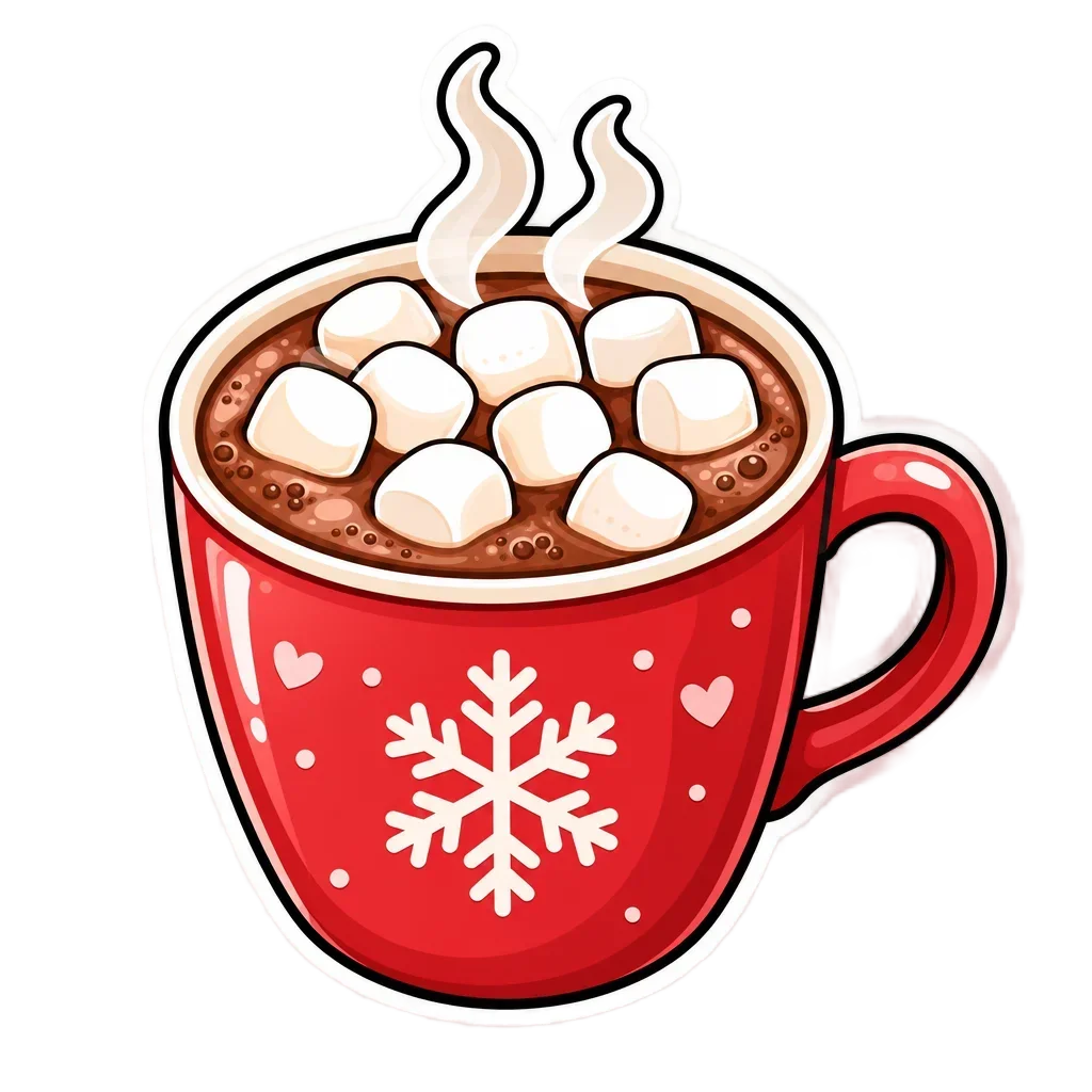 Steaming Hot Cocoa with Marshmallows Sticker — free clip art