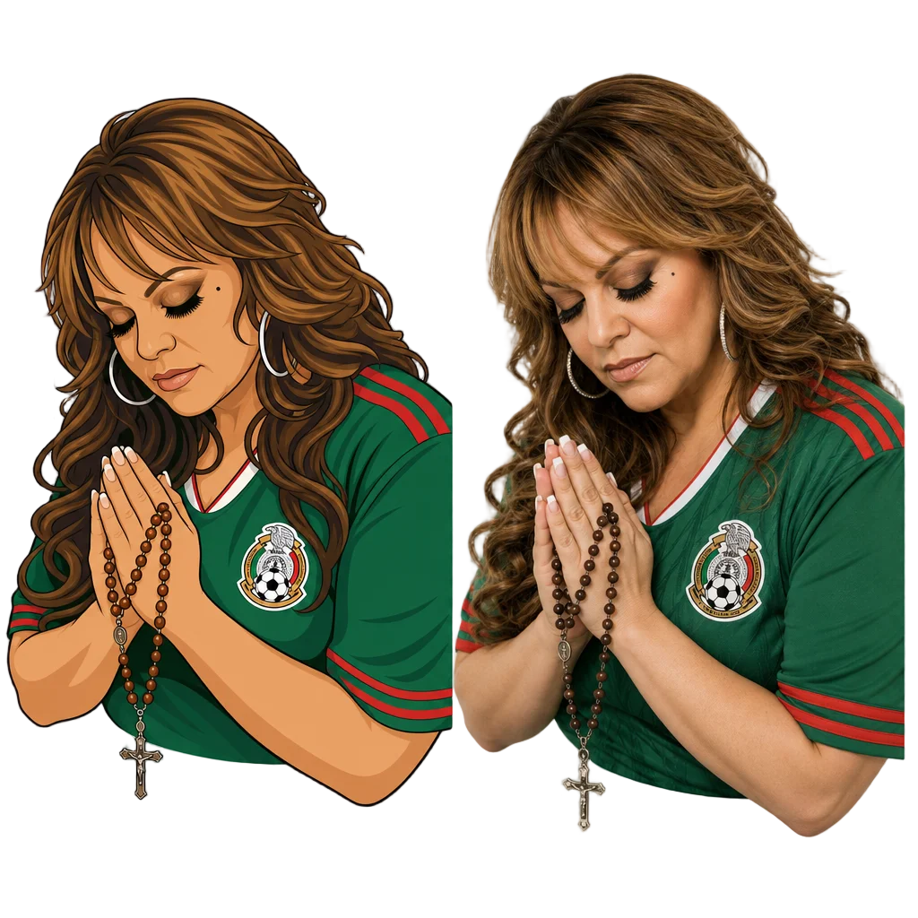 Jenny Rivera Praying with Rosary — free clip art